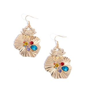 Gold Floral Earrings with Multicolor Gemstones